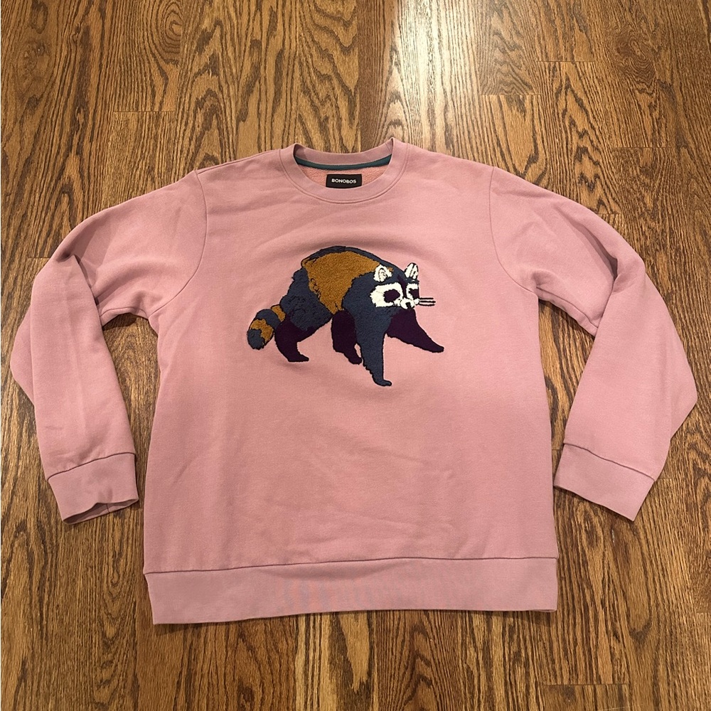 Bonobos Critter Mens Sweatshirt M Slim Raccoon Applique Crew Neck Long Sleeve